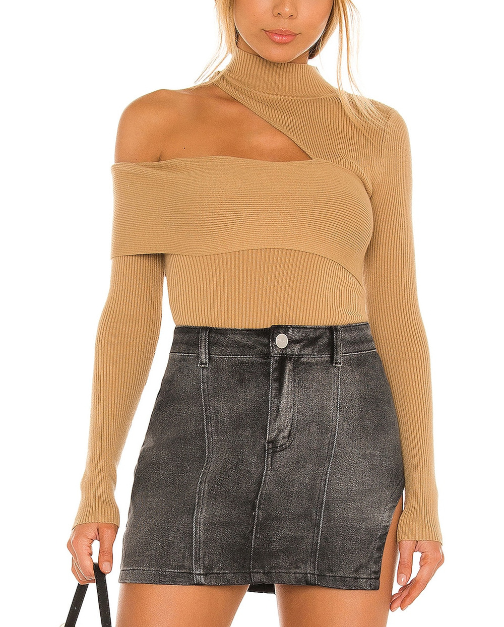 NBD Asymmetric Tan Kiera Sweater Size XS